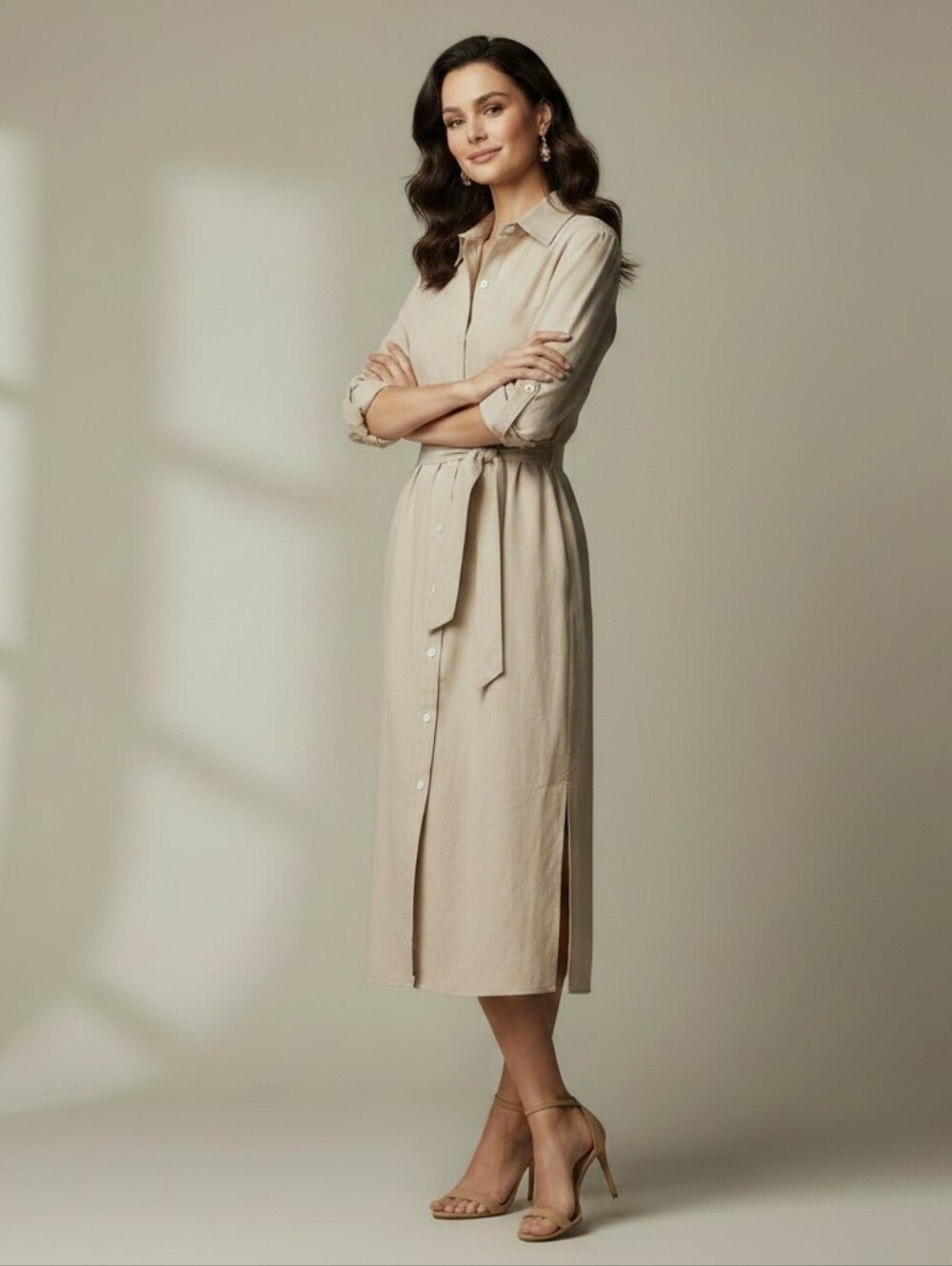 NWT Banana Republic Cream Striped Shirt Dress with Waist Tie, Pockets, SP